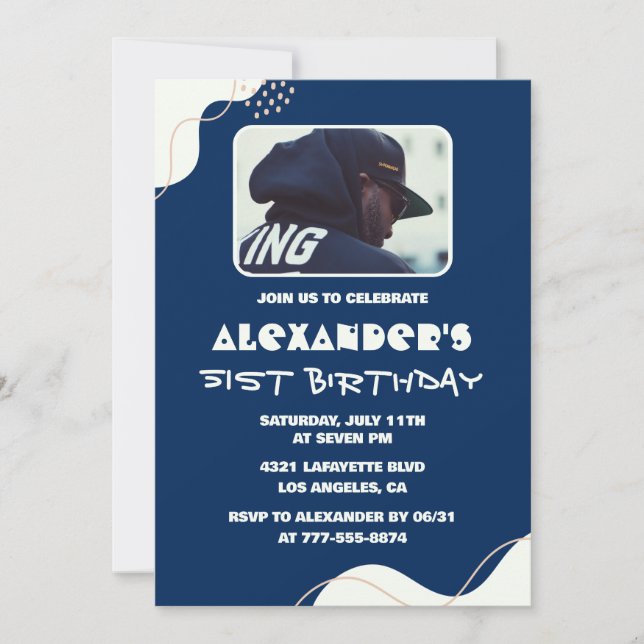 Photo 51st birthday invitations Men Simple navy (Front)