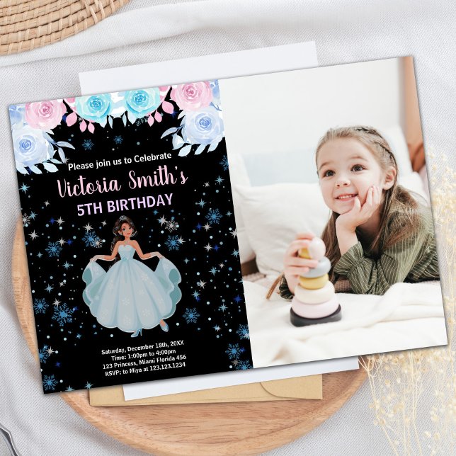 Photo 5th Purple Floral Princess Birthday Invitation (Photo 5th Purple Floral Princess Birthday Invitation)