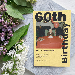 Photo 60th Birthday in Yellow Icons Theme elder Invitation
