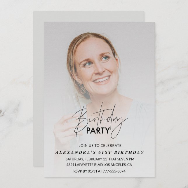 Photo 61st birthday invitation Birthday Party Grey (Front/Back)