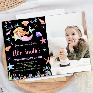 Photo 6th Pink Under the sea Mermaid Birthday Invitation