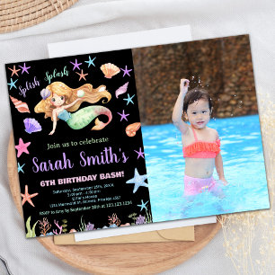 Photo 6th Purple Under the sea Mermaid Birthday Invitation