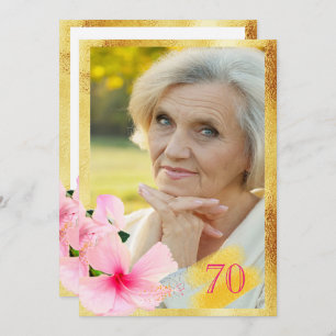 Photo 70th birthday party tropical floral white invitation
