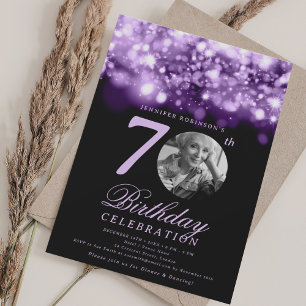 Photo 70th Birthday Purple Midnight Glam  Invitation
