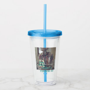 Photo 80th birthday add name date modern green tre acrylic tumbler