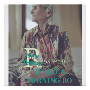 Photo 80th birthday add name date modern green tre poster