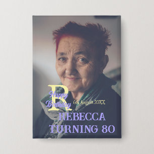 Photo 80th birthday add name date modern purple ye