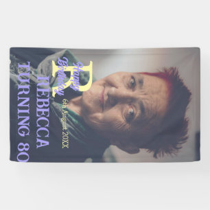 Photo 80th birthday add name date modern purple ye banner