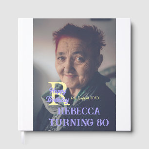Photo 80th birthday add name date modern purple ye guest book