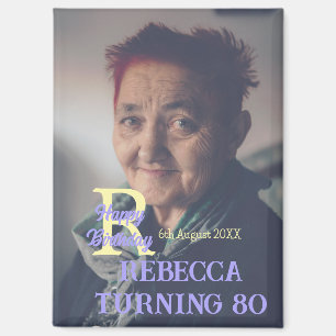 Photo 80th birthday add name date modern purple ye magnet