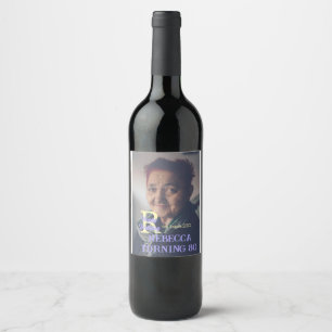 Photo 80th birthday add name date modern purple ye wine label