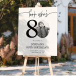 Photo 80th Birthday Welcome Sign | Look Who's 80<br><div class="desc">Welcome guests to your 80th birthday celebration with this stunning editable welcome sign. Featuring a sleek, customizable layout, this template allows you to easily add your own photo and personalize the text, making it a perfect addition to your milestone 80th birthday decor. Ideal for entryways or as a party focal...</div>