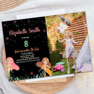 Photo 8th Black Mermaid Birthday Invitations