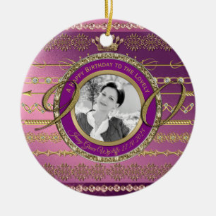 Photo 90th Birthday Gold Crown Diamonds Frame Ceramic Ornament