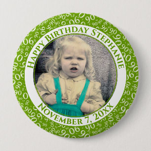 Photo 90th Random Number Pattern Greem/White 10 Cm Round Badge