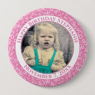 Photo 90th Random Number Pattern Pink/White 10 Cm Round Badge