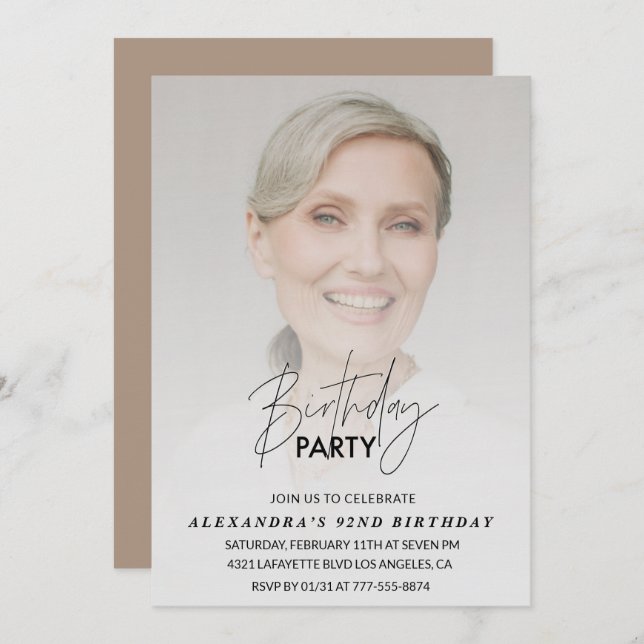 Photo 92nd birthday invitation Birthday Party (Front/Back)