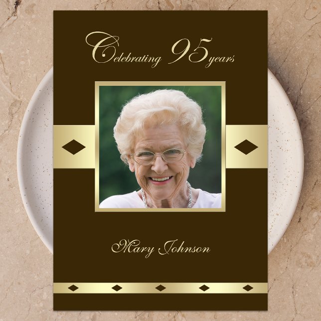 Photo 95th Birthday Party Invitation Brown (Creator Uploaded)