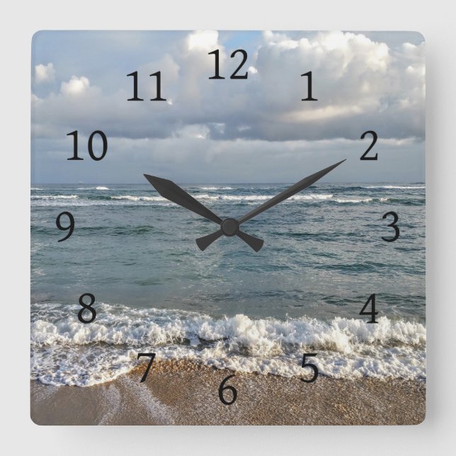 Photo 9 Ocean Sea Beach Square Wall Clock (Front)
