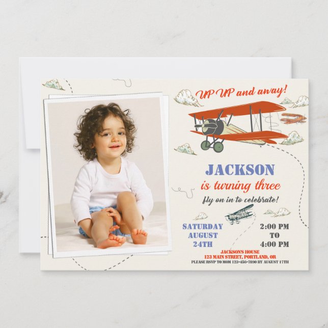 Photo Aeroplane birthday invitation Pilot party (Front)