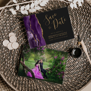 Photo Agate Purple Gold Dark Save the Date