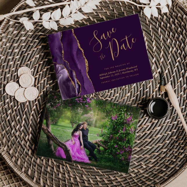 Photo Agate Purple Gold Plum Save the Date (Creator Uploaded)