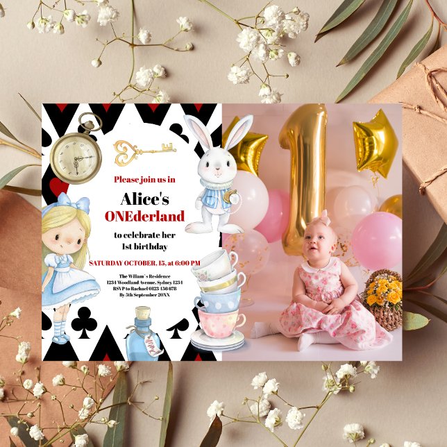 Photo Alice in Wonderland 1st Birthday Onederland  Invitation (Creator Uploaded)