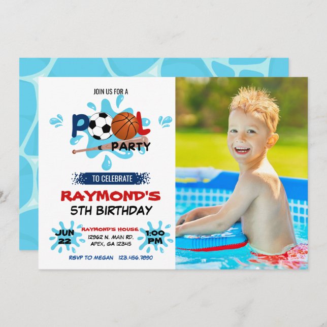  Photo All Star Sport Pool Party  Invitation (Front/Back)