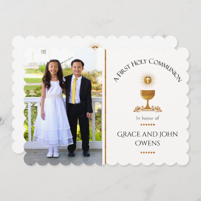 Photo and Chalis First Communion Invitation - Twin (Front/Back)