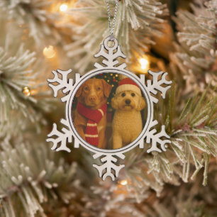Photo and Custom Text Personalized Snowflake Pewter Christmas Ornament