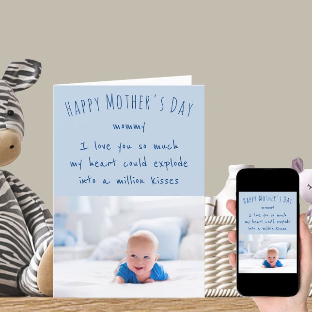 Photo and Cute Wording Blue Happy Mothers Day Card (Creator Uploaded)