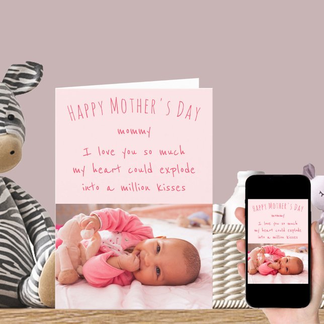 Photo and Cute Wording Pink Happy Mothers Day Card (Creator Uploaded)