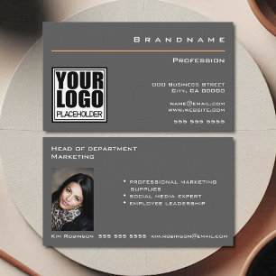 Photo and Logo Simple Grey Classic Professionl Business Card