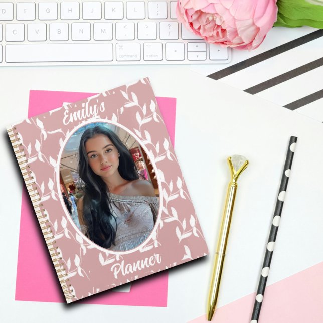 Photo and Name for Girls – Pink Leaf Pattern Planner (Creator Uploaded)