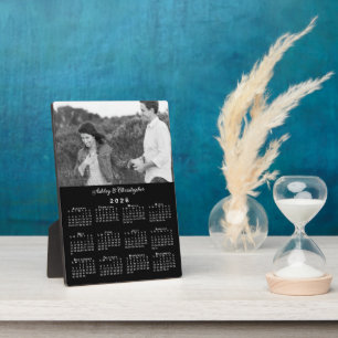 Photo and Names Personalised 2026 Calendar Black Plaque