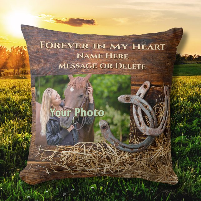 Photo and Personalised, Horse Memorial Gifts Cushion (Horse Memorial Gifts. Horse memorial pillow with your horse photo. Sympathy gifts for horse lovers.)