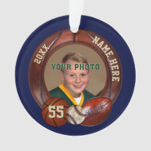 PHOTO and Personalised Sports Christmas Ornaments