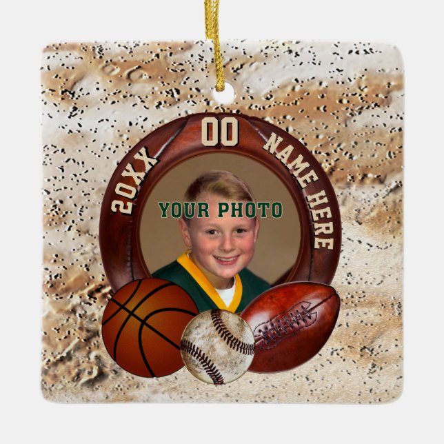 Photo and Personalised Sports Themed Ornaments (Front)
