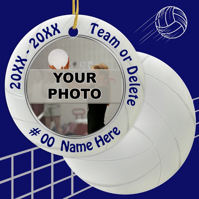 Photo and Personalised Volleyball Ornaments (Navy Blue and White, Volleyball Ornaments. Volleyball Team Gifts, Volleyball Party Favors. )