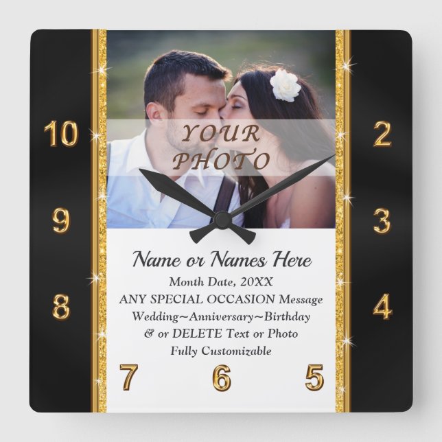 Photo and Personalised, Wall Clock Wedding Gift,  (Front)
