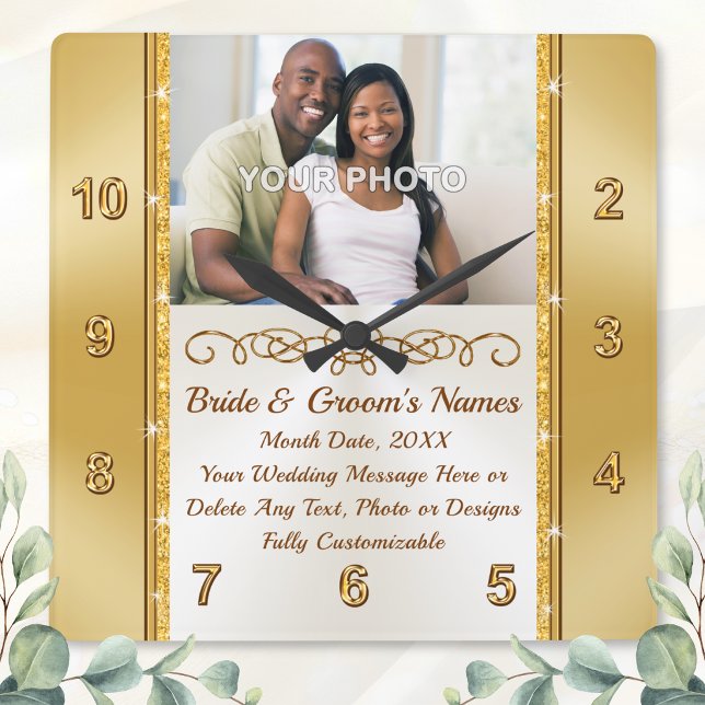 Photo and Personalised Wall Clock Wedding Gift,  (Wedding clock gift. Personalized wedding clocks. Wall clock for marriage gift or anniversary clock.)