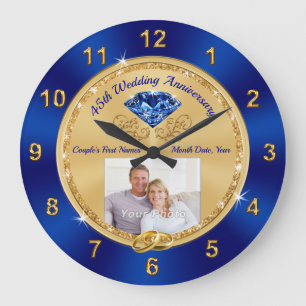 Photo and Personalized 45 Year Anniversary Gift Large Clock