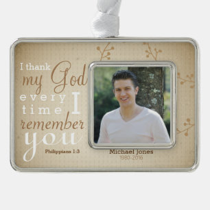 Photo and  Scripture Memorial Silver Plated Framed Ornament