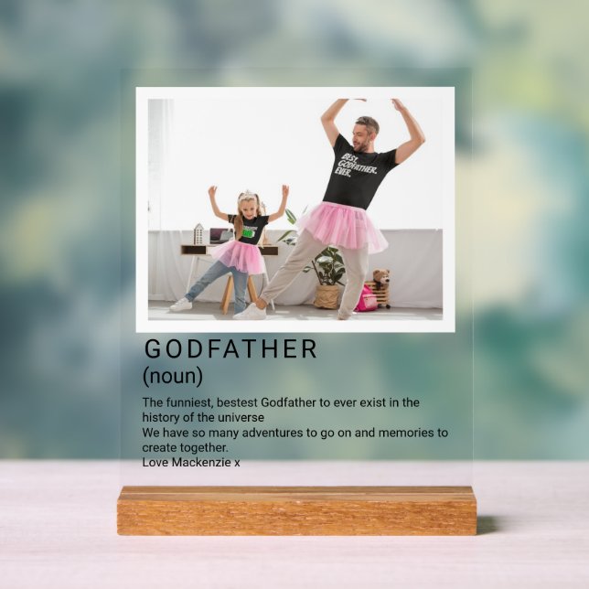 Photo and Text Personalised Godfather Description Acrylic Sign (Neutral)