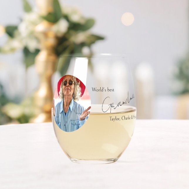 Photo and Text Personalised Stemless Wine Glass (Insitu (Wedding))