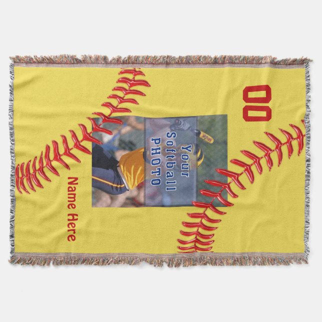 Photo and Your Text Softball Blanket for Players (Front)