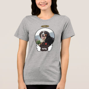 Photo Angel Wings Paw Add Name Dog Memorial Tri-Blend Shirt