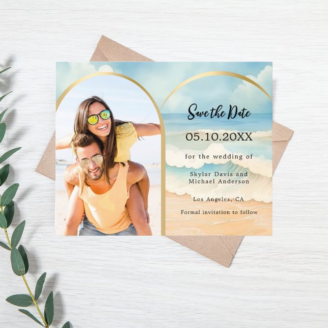 Photo arch beach wedding budget Save the Date Flyer (Creator Uploaded)
