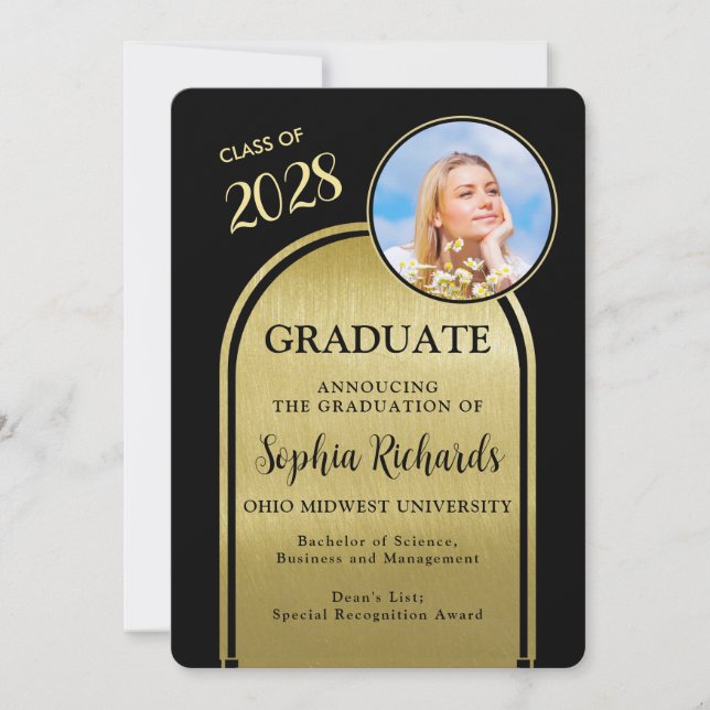 Photo Arch Black Gold Graduation Announcement (Front)