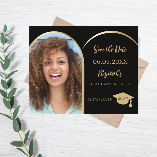Photo arch black Graduation Save the Date card (Creator Uploaded)